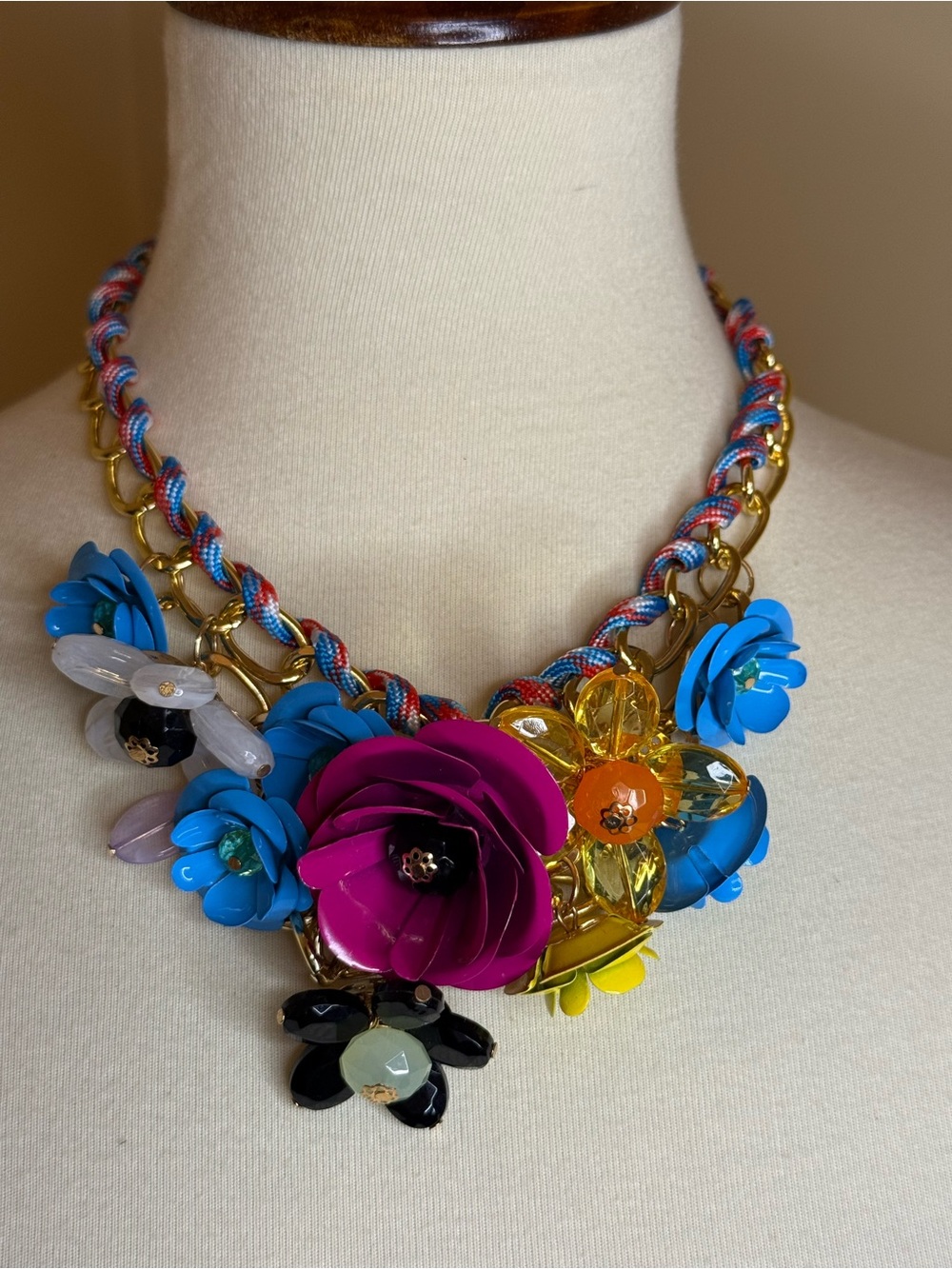 Aratta Multicolor Floral Statement Necklace - Bold Pink & Blue Flower Design
